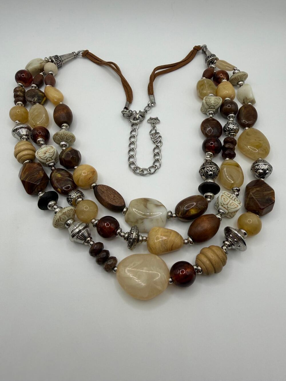 Chunky Mixed Bead Three-Strand Statement Necklace